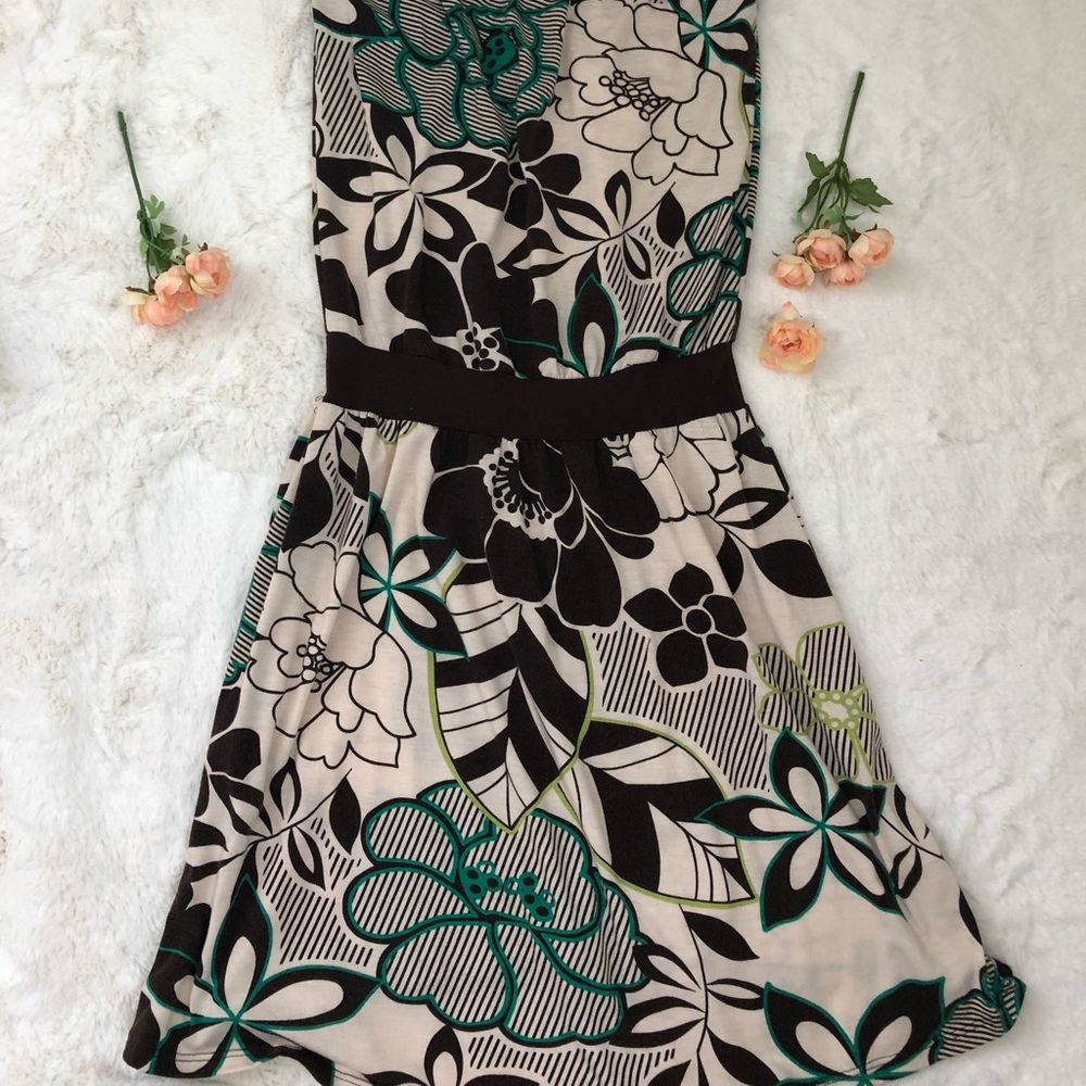 ✨Y2K Mossimo Supply Co. Brown Tan Floral Tube Top Dress XS Summer Coquette Boho - Picture 2 of 8
